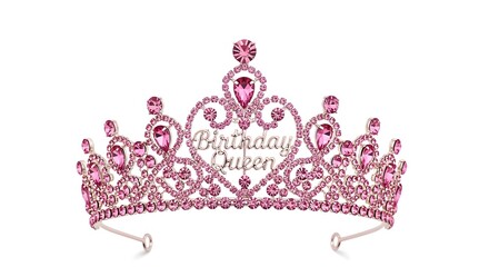 Pink rhinestone birthday queen tiara isolated on white background