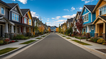 Obraz premium Residential neighborhood streetscape suburban area photography clear day perspective community living
