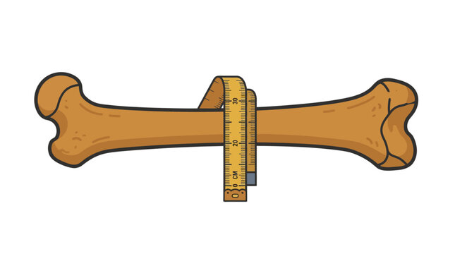 Cartoon Bone Measured by Yellow Tape Measure Isolated on White Background