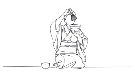 Obraz premium Japanese Woman in Kimono Performing Tea Ceremony