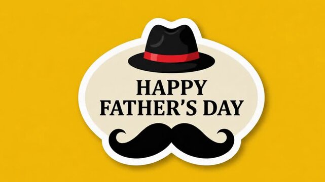 Happy fathers day greeting card with hat and mustache