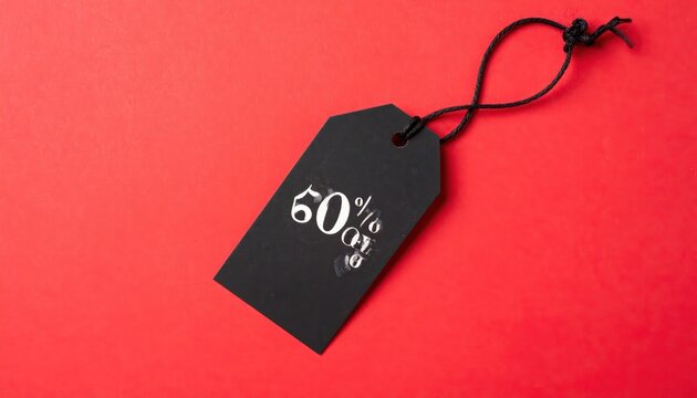 Discount Sale Tag on Red Background.
