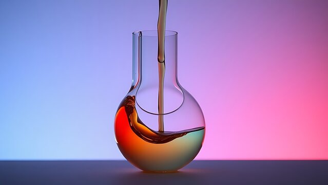 A clear glass tube in an inverted U-shape with vibrant colored liquid flowing from a higher vessel to a lower one.