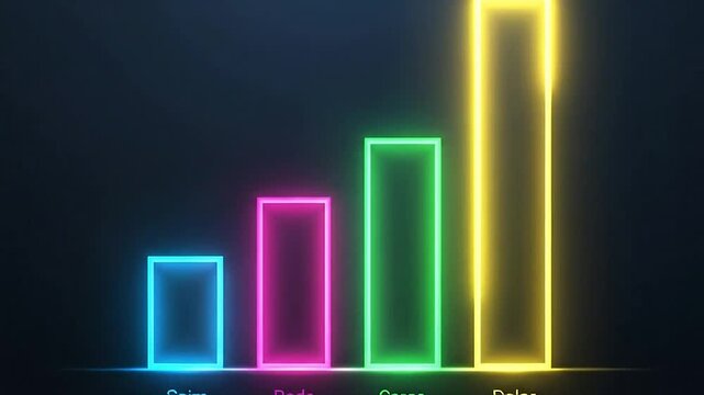 A glowing neon bar chart showing growth on a dark background