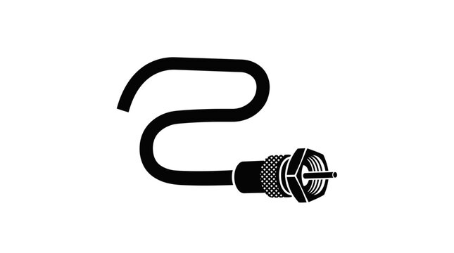 Black coaxial cable with connector, isolated on white background, illustration