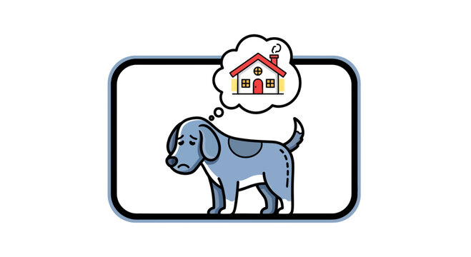 Sad dog thinking about home, longing for owner, lost pet concept