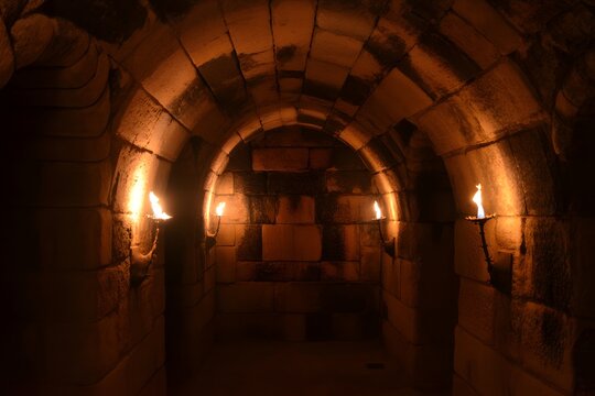 Mysterious dark stone vault arch interior background high resolution picture