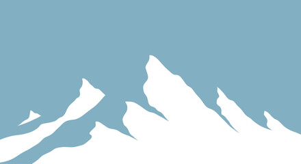 Stylized mountain range with snow-capped peaks against a muted blue sky, graphic design © saefullohyusuf