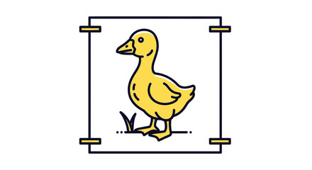 Fototapeta premium Cute Yellow Duckling Illustration, Simple Line Art, Farm Animal Icon, Baby Bird Graphic