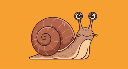 Cute cartoon snail character with big eyes and spiral shell, isolated graphic element on orange background © reihan