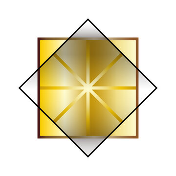 Gold Radiant Square Emblem | Geometric Diamond vector illustration | Transparent Background Icon
