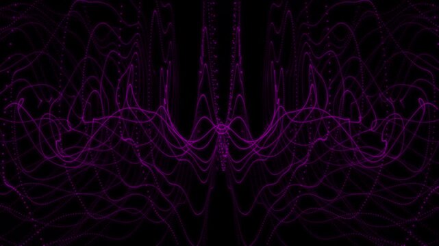 Purple abstract sound wave patterns with symmetrical lines and dots