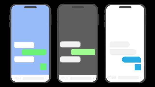Animated of chat conversation on smartphone, sending and receiving chat Animation with clean UI text bubbles.