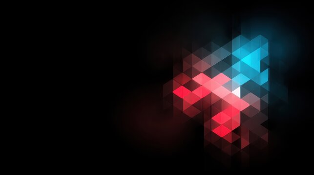 Abstract geometric shapes with shifting luminous red and blue patterns on a dark background, showcasing digital art and futuristic design concepts.