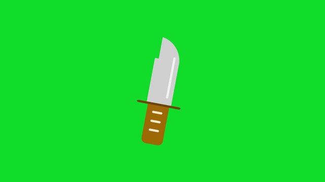 Animated knife icon with smooth reveal, bounce, shake, and exit motion on green background. Kitchen and cooking motion graphic suitable for food preparation, culinary applications, restaurant services
