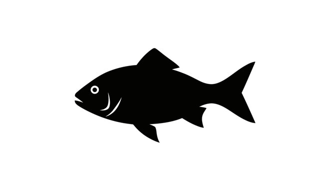 Black Fish Silhouette Swimming Left Side.