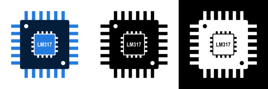 LM317 Integrated Circuit Microchip Vector Icon Set.