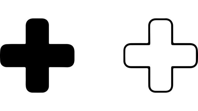 Black And Outline Plus Sign Cross Icon Set