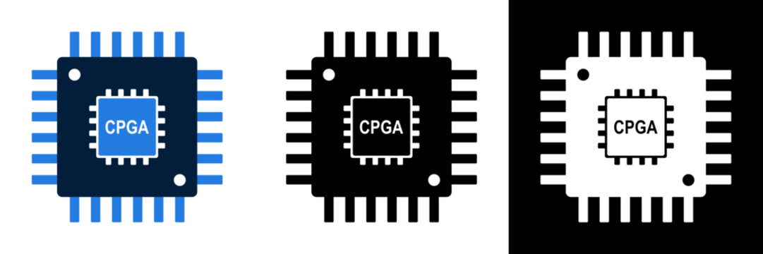 FPGA Microchip Processor Icon Set for Electronic Devices.