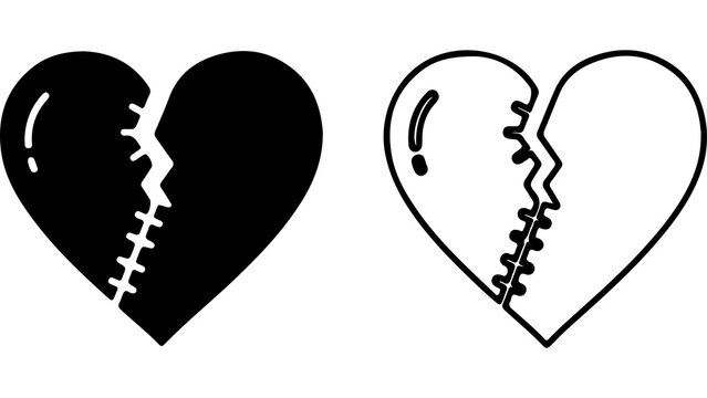 Stitched Broken Heart Icons Set Vector Illustration