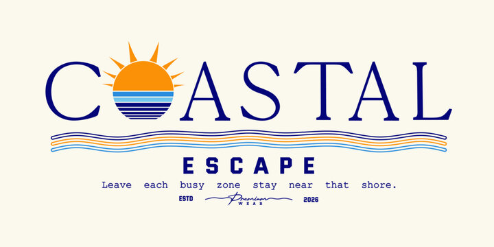 Retro vintage typography college varsity coastal escape slogan print for graphic tee t shirt or sweatshirt - Vector