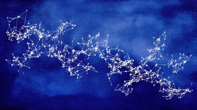 Intricate Geometric Constellations Forming Luminous Patterns Across a Deep Blue Expanse