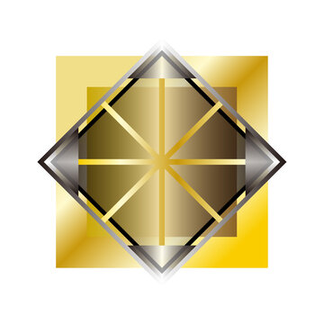 Gold and Silver Double Frame Geometric Vector  | Metallic Square Icon