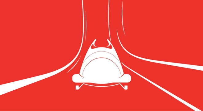 Bobsled racing down track with motion blur, vector illustration
