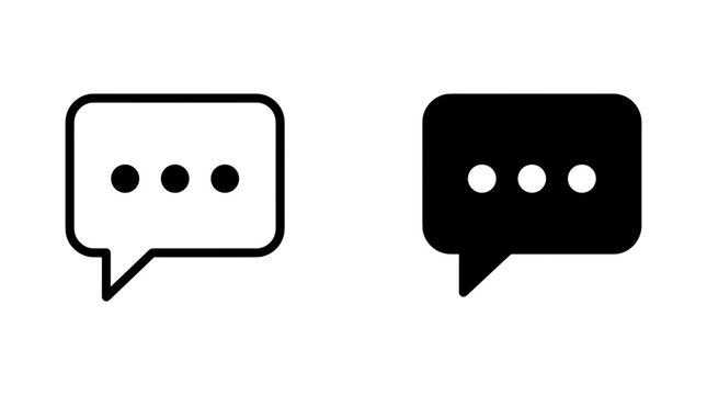 Two chat speech bubble icons, one outlined and one solid black, both showing ellipses indicating an ongoing conversation.