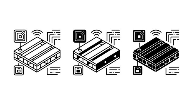 Isometric QR Code Pallet Icons, Logistics Technology, Supply Chain Data Tracking Vector Set