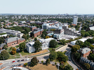 Obraz premium Drone view of Harvard yard, Cambridge, Massachusetts, USA