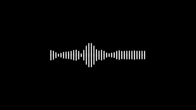 Black Audio Waveform Spectrum Animation with White Moving Lines; Minimalist Sound Frequency Equalizer for Music Visualization, Voice Recording Signal, and Digital Audio Pulse Loop 4K
