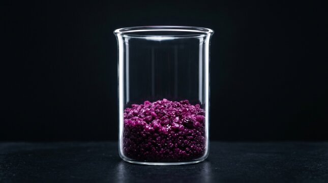 Deep Magenta Cobalt Chloride Granules in Smooth Unmarked Beaker - Dramatic Scientific Photography 