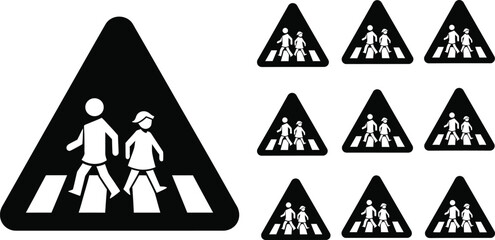 School crossing signs, black and white triangular road signs with children crossing, various sizes triangular sign © RJ - Creativity