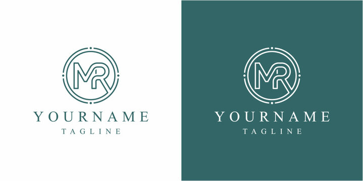 Logo design with MR monogram and customizable text.