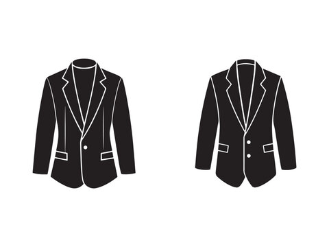Two black suit jackets with white outlines on a plain white background  business attire  formal wear  mens clothing