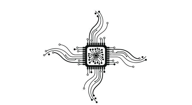 Central processing unit with radiating circuit board connections, symbolizing technology and data flow.