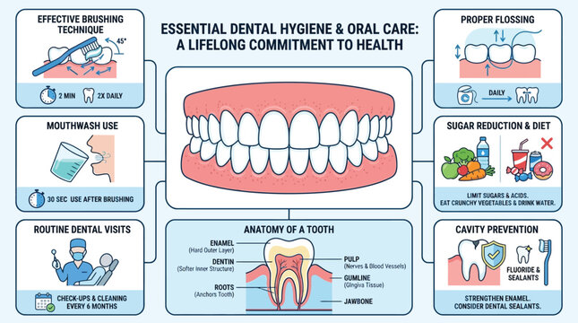 Dental hygiene chart provides a comprehensive guide to oral care and tooth structure.