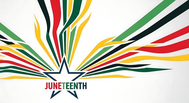 Juneteenth celebration design with star and colorful flowing ribbons
