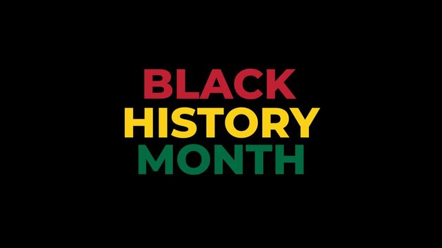 Black history month typography transition animation with pan african flag colors on black background