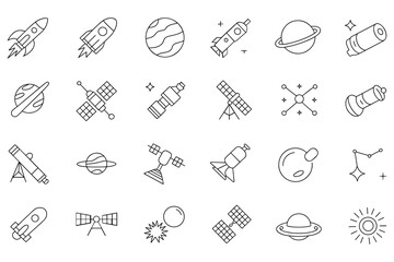 Space Exploration Icons Collection Linear Silhouette rocket © MDHASAN