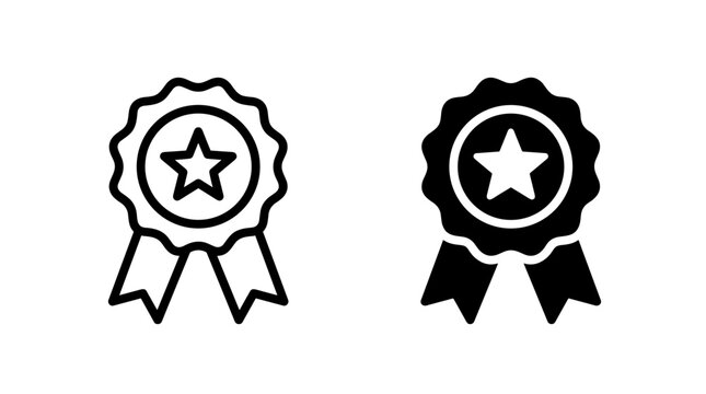 A comparison of two award ribbon icons: one in outline and the other in solid black silhouette, both featuring a star.