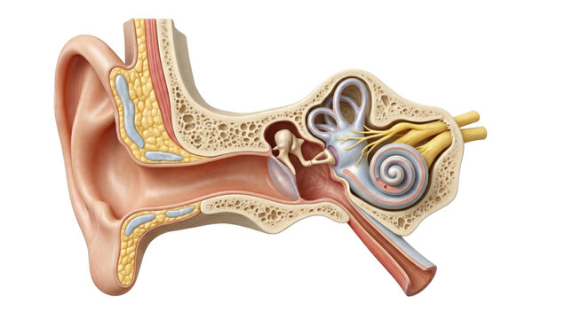 Detailed illustration of the human ear anatomy