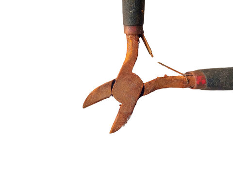 Close Up of Old Heavily Rusted Wire Cutters on Transparent Background