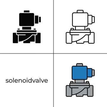 Industrial solenoid valve in various representations for technical design projects.