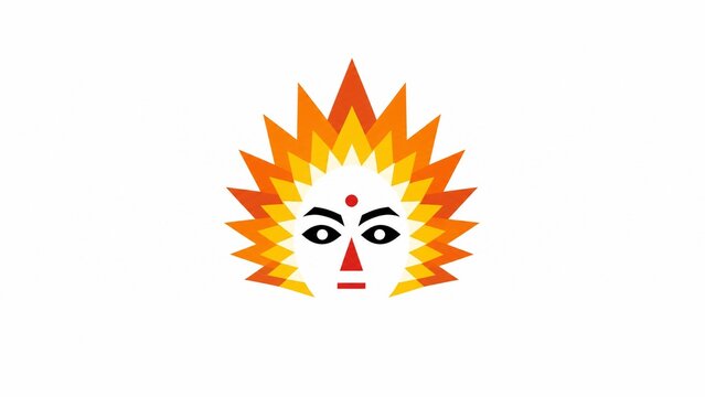 Abstract Hindu Goddess Durga Face Vector with Fiery Sun Aura