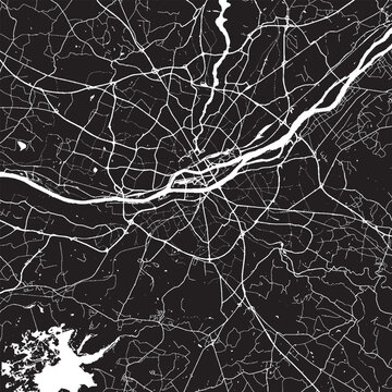 Nantes France Vector Map, Detailed City Street Map Black and White Minimalist Line Art