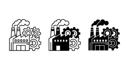 Naklejka premium Industrial Factory Icons Set, Manufacturing Plant Symbols, Production Facility Graphics, Modern Industry Vector Art