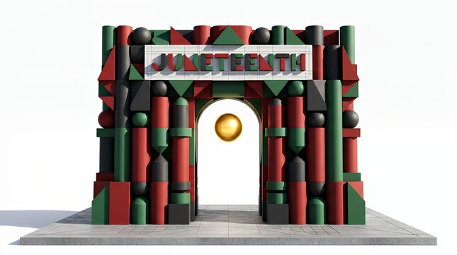 Modern Juneteenth Arch with Bold Geometric Forms and Gold Orb