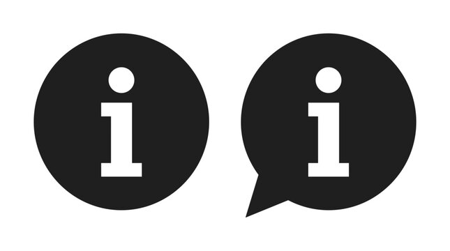 Two black icons on a white background: a circle and a speech bubble, both containing the white letter 'i' indicating information.